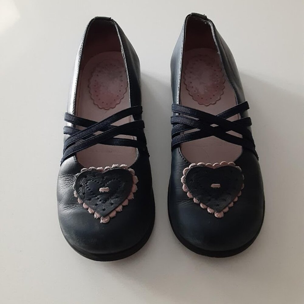 Jacadi kids shoes - blue leather size 28 -  pink trim  heart detail